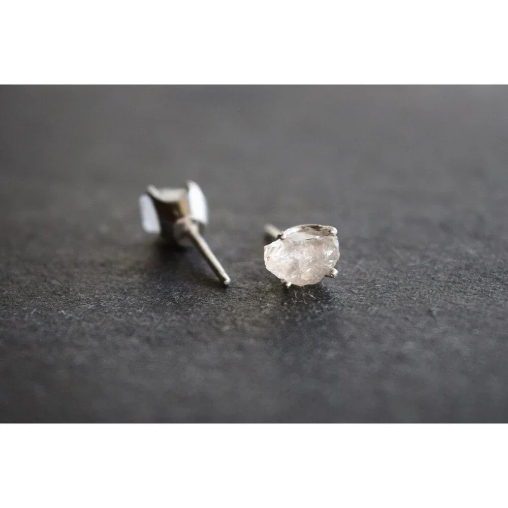Lake County diamond earrings, 925 sterling silver, raw gemstones